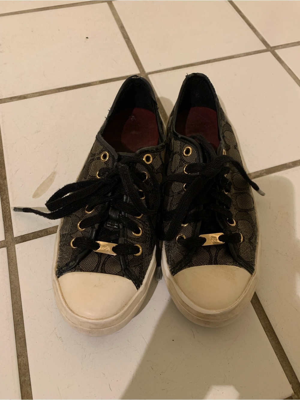 Coach Black Signature Canvas Low-Top Sneakers with Gold Accents